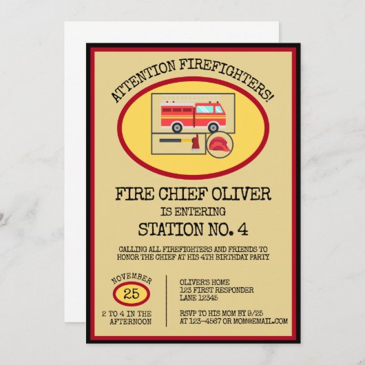 Red Fire Truck | Jungs als Geburtstag angesehen Einladung (Vorne/Hinten)