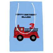 Red Fire Truck Kid's Birthday Foto Custom Mittlere Geschenktüte (Vorderseite)