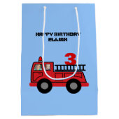 Red Fire Truck Kid's Birthday Foto Custom Mittlere Geschenktüte (Rückseite)