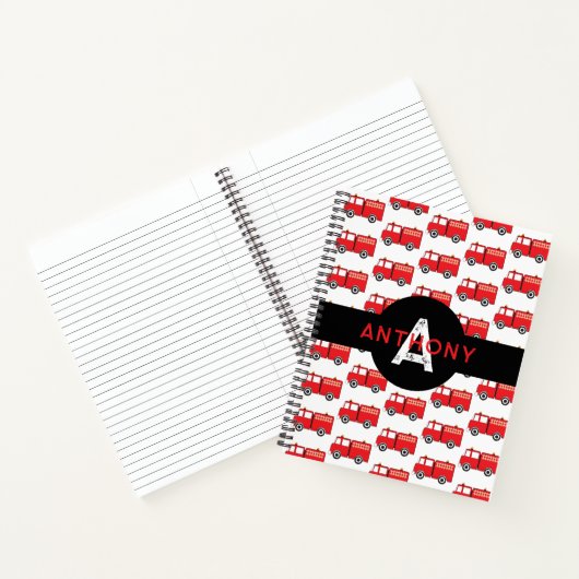 Red Fire Truck Kids Monogram Name School Notizblock (Innenseite)