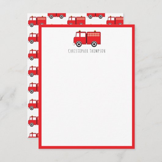 Red Fire Truck Kinder personalisiert Mitteilungskarte (Vorne/Hinten)