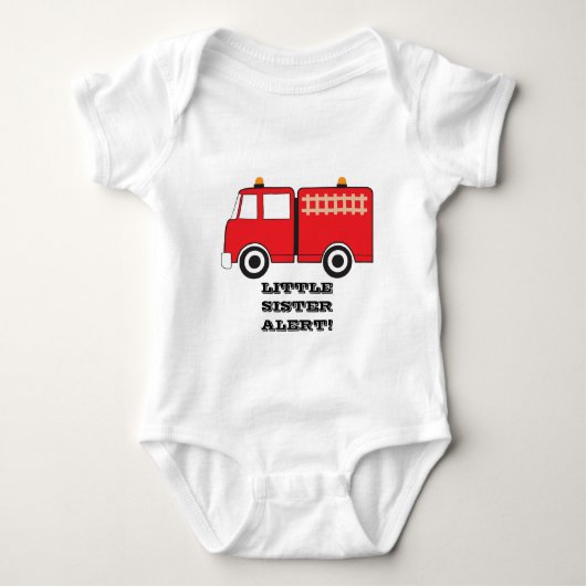 Red Fire Truck Kleine Schwester Alert! Baby Strampler (Vorderseite)