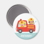 Red Fire Truck mit Feuerwehrmann und Welpe Magnet (Vorderseite/Rückseite)