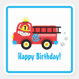 Red Fire Truck Motor Feuerwehrhilfe Quadratischer Aufkleber
