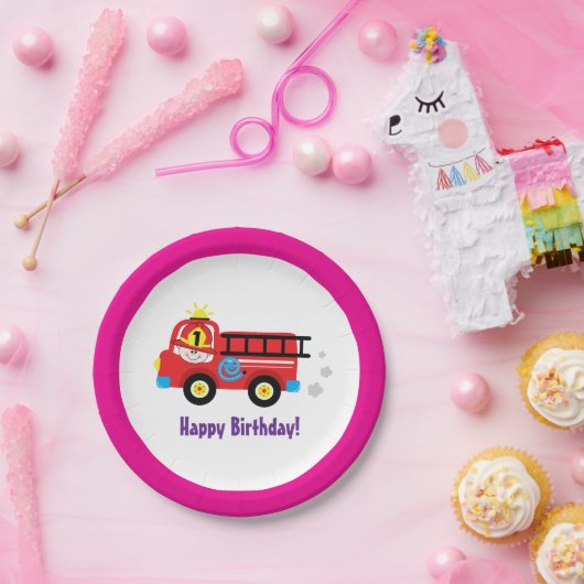 Red Fire Truck Motor Firefighter Rescue Design Pappteller (Party)