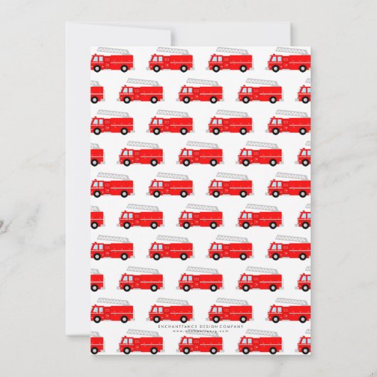 Red Fire Truck Party Thema Feuerwehrmann Geburtsta Einladung (Rückseite)