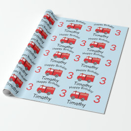 Red Fire Truck Pattern Boy's Name & Age Birthday Geschenkpapier