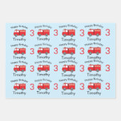 Red Fire Truck Pattern Boy's Name & Age Birthday Geschenkpapier Set (Vorderseite 2)