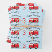 Red Fire Truck Pattern Boy's Name & Age Birthday Geschenkpapier Set (Beispiel)