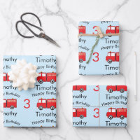 Red Fire Truck Pattern Boy's Name & Age Birthday