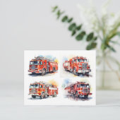 Red Fire Truck Postkarte (Stehend Vorderseite)