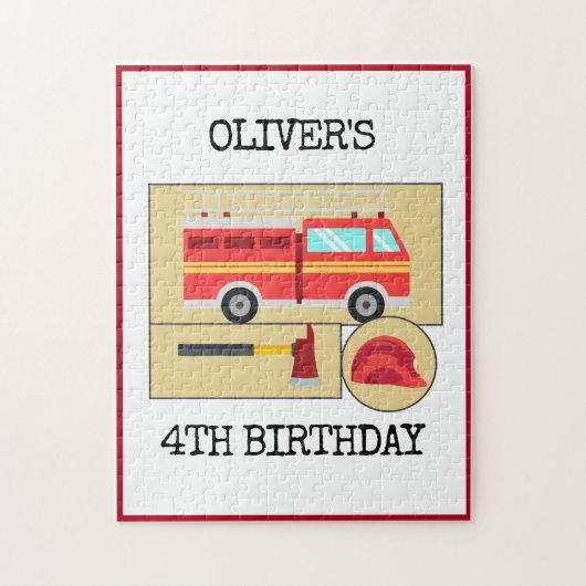 Red Fire Truck | Theme Kindergeburtstag Party Post Puzzle (Vertikal)