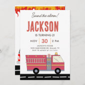 Red Firefighter Alarm Feuerwehrauto Geburtstagsmat Einladung (Vorne/Hinten)