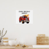 Red Fireruck Child's Happy Birthday Name Poster (Küche)