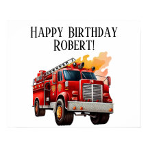 Red Fireruck Child's Happy Birthday Name
