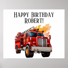 Red Fireruck Child's Happy Birthday Name Poster