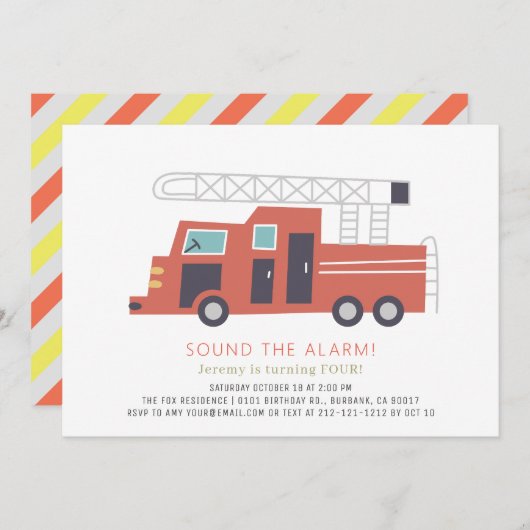 Red Fireruck Feuerwehrmann Junge Geburtstag Einladung (Vorne/Hinten)