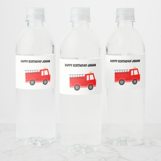 Red Firetruck Birthday Water Bottle Label Wasserflaschenetikett (Flaschen)