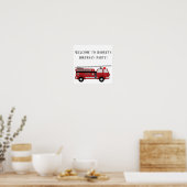 Red Firetruck White Geburtstagsparty Poster (Küche)