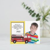 Red Firetruck Yellow Birthday Foto Vielen Dank Postkarte (Stehend Vorderseite)