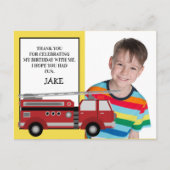 Red Firetruck Yellow Birthday Foto Vielen Dank Postkarte (Vorderseite)