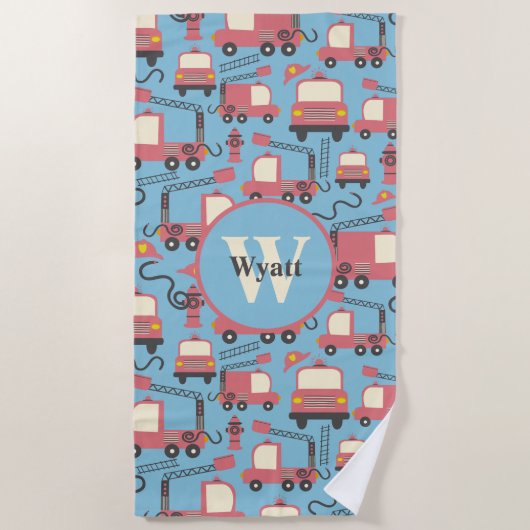 Red Firetrucks Feuerwehrmann Kinder Personalisiert Strandtuch (Vorderseite)