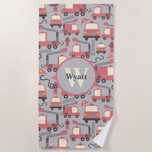 Red Firetrucks Feuerwehrmann Kinder Personalisiert Strandtuch (Vorderseite)