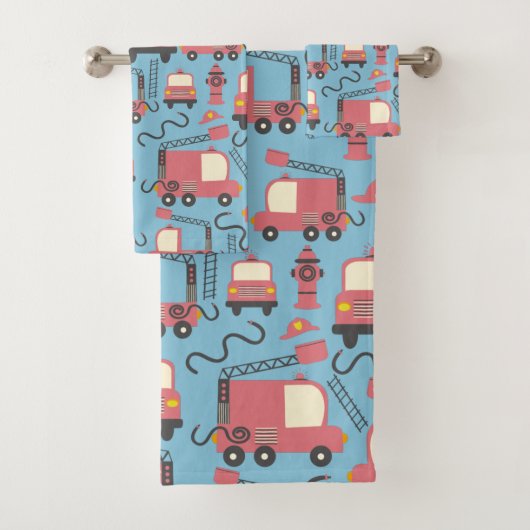 Red Firetrucks Firefighter Kids Rescue Vehicles Badhandtuch Set (Insitu)
