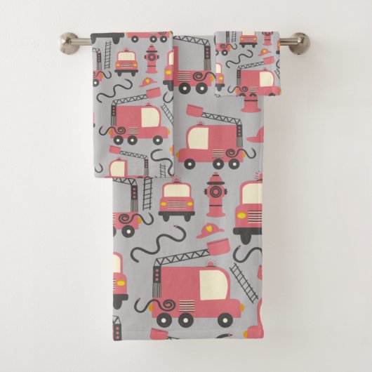 Red Firetrucks Firefighter Kids Rescue Vehicles Badhandtuch Set (Insitu)