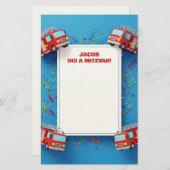 Red Firetrucks - Kundenname Mitzvah Notes Briefpapier (Vorne/Hinten)