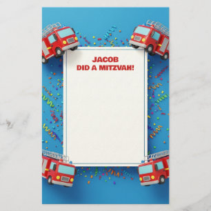Red Firetrucks - Kundenname Mitzvah Notes Briefpapier