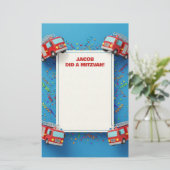 Red Firetrucks - Kundenname Mitzvah Notes Briefpapier (Stehend Vorderseite)