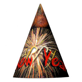 Red Fireworks Happy New Year 2025 Party Hat Partyhütchen