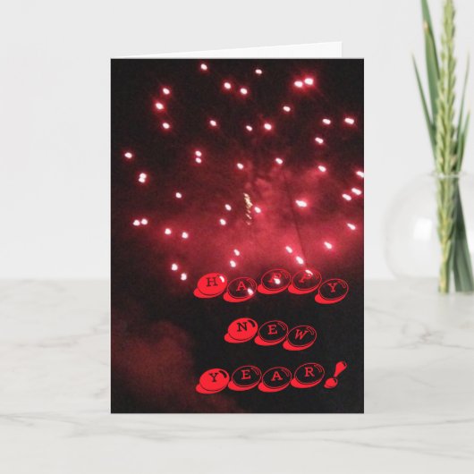 Red Fireworks Happy New Year Greeting Cards Feiertagskarte (Vorderseite)