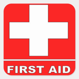 Red First Aid Sign Quadratischer Aufkleber