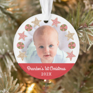 Red First Christmas Baby Foto Gingerbread Boy Ornament