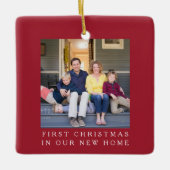 Red First Christmas New Zuhause Foto Keramikornament (Vorderseite)
