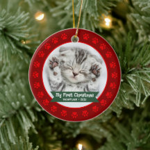 Red First Christmas Pet Kitten Foto Paws Custom