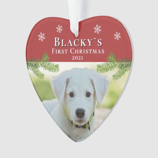Red First Christmas Welpe Weihnachten Weihnachten Ornament (Vorderseite)