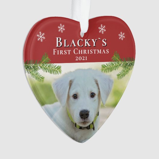 Red First Christmas Welpe Weihnachten Weihnachten  Ornament (Vorderseite)