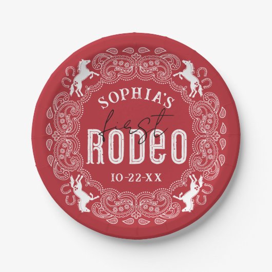 Red First Rodeo Birthday Paper Tellers - Western C Pappteller (Vorderseite)
