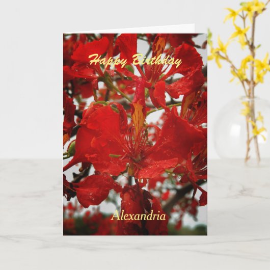 Red Flamboyant Blume Blumengeburt Custom Karte (Gelbe Blume)