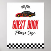 Red Flame Race Car Guest Book Party Sign Poster (Vorne)