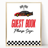 Red Flame Race Car Guest Book Party Sign Poster