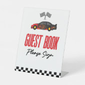 Red Flame Race Car Guest Book Party Sockelschild (Vorderseite)