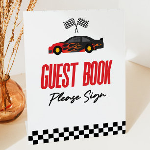 Red Flame Race Car Guest Book Party Sockelschild