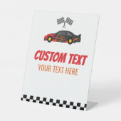 Red Flame Race Car Racecar Custom Text Party Sockelschild (Vorderseite)