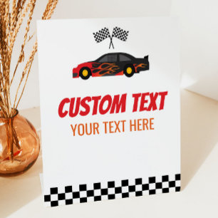 Red Flame Race Car Racecar Custom Text Party Sockelschild