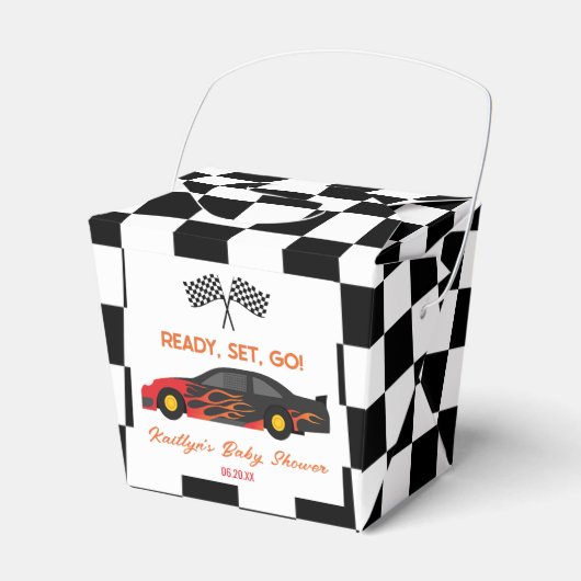 Red Flame Race Car Ready Set Go Baby Dusche Geschenkschachtel (Vorderseite)