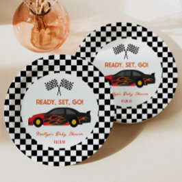 Red Flame Race Car Ready Set Go Baby Dusche Pappteller